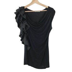 Pleione Black Cowl Neck Ruffle Top Size Large